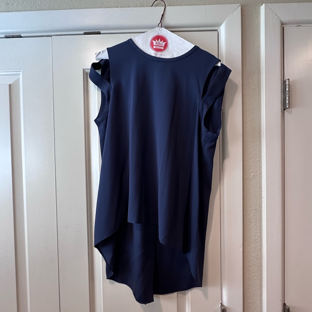 BCBG Maxazria High Low Nave blouse.  Worn a couple times | dry cleaned only